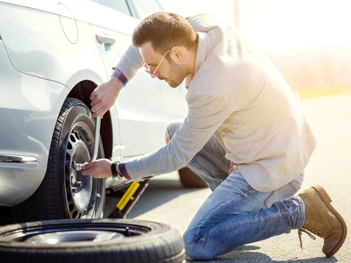 Flat tire change steps surface Flat tire change steps surface